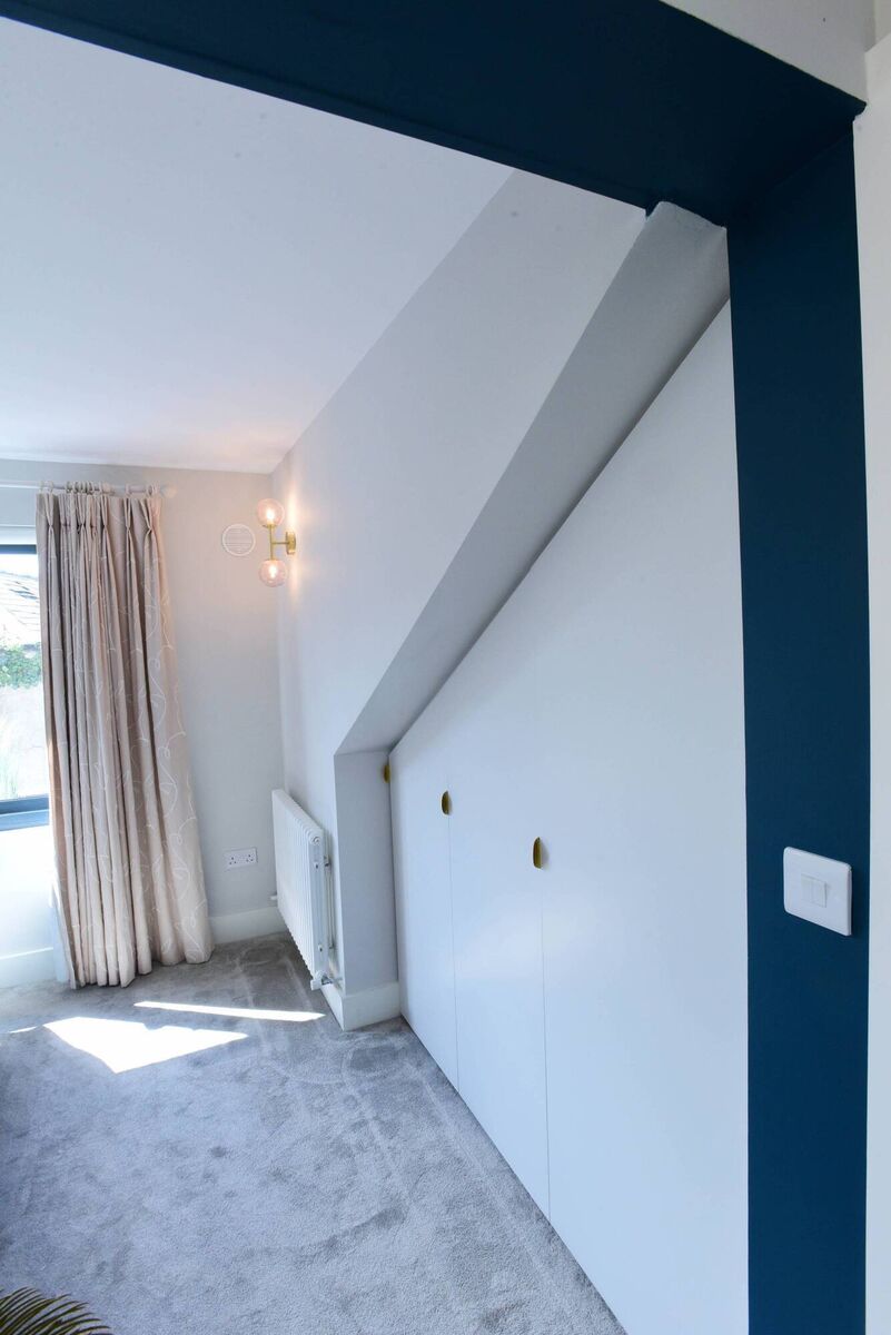 Colour blocking used in an archway in a bedroom in Jennifer Sheahan's home. Picture: Moya Nolan Colour blocking used in an archway in a bedroom in Jennifer Sheahan's home. Picture: Moya Nolan