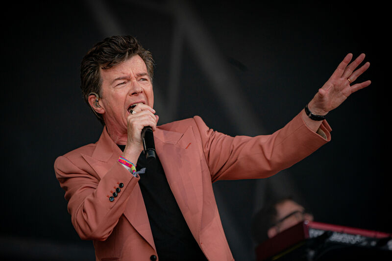 Rick Astley performs on the Pyramid Stage at the Glastonbury Festival at Worthy Farm in Somerset. Picture date: Saturday June 24, 2023.