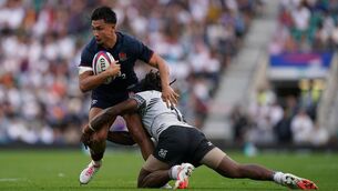 <p>NEW LOW: England’s Marcus Smith is tackled by Fiji’s Selesitino Ravutaumada during the Summer Nations Series match at Twickenham. Pic: David Davies/PA Wire</p>