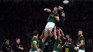 <p>BOMB SQUAD: South Africa's Jean Kleyn and New Zealand's Tupou Vaa'i compete in the lineout. South Africa brought on seven forwards in the match. Pic: Adrian Dennis/AFP via Getty Images</p>