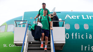 <p>EN ROUTE: Johnny Sexton and James Ryan arrive for the tournament on Thursday. Picture: INPHO/Dan Sheridan</p>