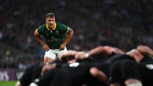<p>LONDON, ENGLAND - AUGUST 25: Andre Esterhuizen of South Africa looks on during the Summer International match between New Zealand All Blacks v South Africa at Twickenham Stadium on August 25, 2023 in London, England. (Photo by Dan Mullan/Getty Images)</p>
