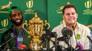 <p>ALL THAT GLITTERS: South Africa's inspirational captain Siya Kolisi and head coach Rassie Erasmus with the Webb Ellis Trophy at their homecoming in Johannesburg in 2019. Pic: Sydney Seshibedi/Gallo Images</p>