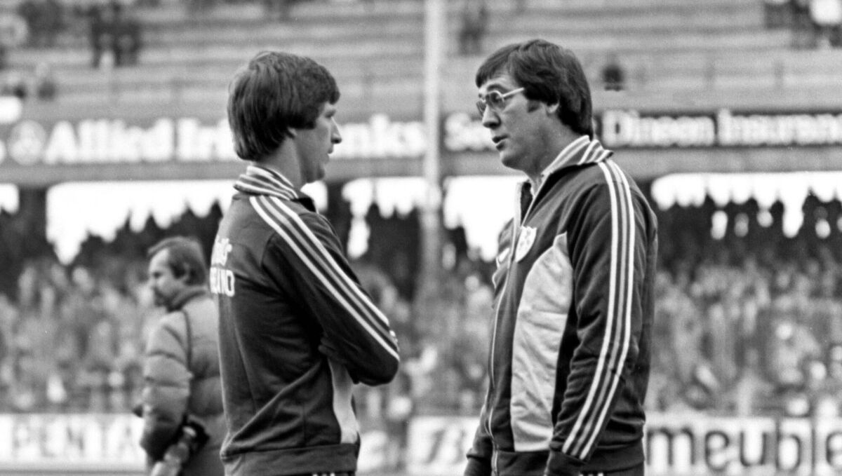 PRE-MATCH PONDERING: Ireland manager Eoin Hand and Ronnie Whelan talk before the 1982 FIFA World Cup Qualifier at Lansdowne Road between Republic of Ireland and France. Pic: INPHO/Billy Stickland PRE-MATCH PONDERING: Ireland manager Eoin Hand and Ronnie Whelan talk before the 1982 FIFA World Cup Qualifier at Lansdowne Road between Republic of Ireland and France. Pic: INPHO/Billy Stickland