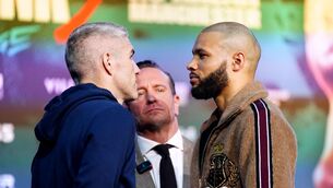 <p>LASER FOCUS: Liam Smith and Chris Eubank Jr. face off during a press conference at New Century Hall, Manchester. Pic: Mike Egerton/PA Wire </p>