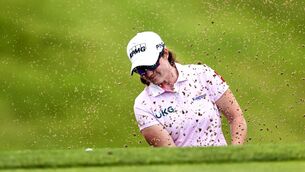 <p>GREAT ESCAPE: Ireland’s Leona Maguire chips out of a bunker on the 13th at Dromoland Castle. Pic:INPHO/Ben Brady</p>