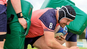 <p>Rob Herring getting stuck in during Friday's Ireland Rugby Squad training session in Tours, France, ahead of the 2023 Rugby World Cup. Picture: Dan Sheridan/Inpho</p>