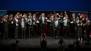 <p>HAPPY CLAPPERS: The Ireland squad perform the 'Icelandic clap' for the audience during the Ireland Rugby World Cup 2023 welcome ceremony at Le Grand Théâtre de Tours in France. Photo by Brendan Moran/Sportsfile</p>