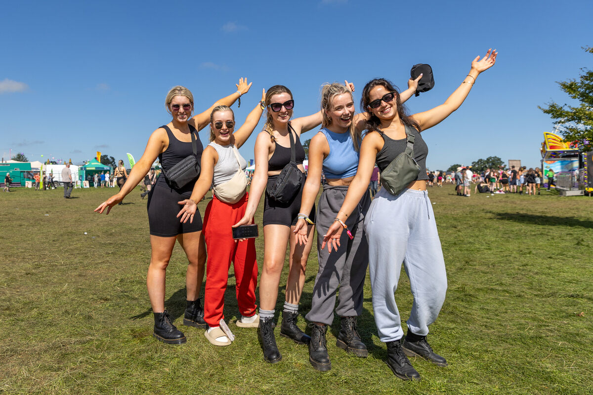 Aimee Quigley, Niamh O'Brien, Grace Culloty, Karen O'Reilly and Meghan Quigley from Clonmel, Co Tipperary at Electric Picnic. Picture: Kieran Ryan-Benson
