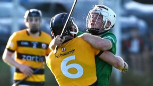 <p>TIGHT GRIP: Na Piarsaigh's Daire Connery and Killeagh's Ciaran Leahy tussle for the ball during the Co-Op Superstores Cork SAHC at Cobh. Pic: Eddie O'Hare</p>