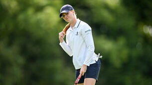 <p>GREAT DANE: Smilla Tarning Sønderby of Denmark celebrates a birdie putt on the 16th hole. Picture: Eóin Noonan/Sportsfile</p>
