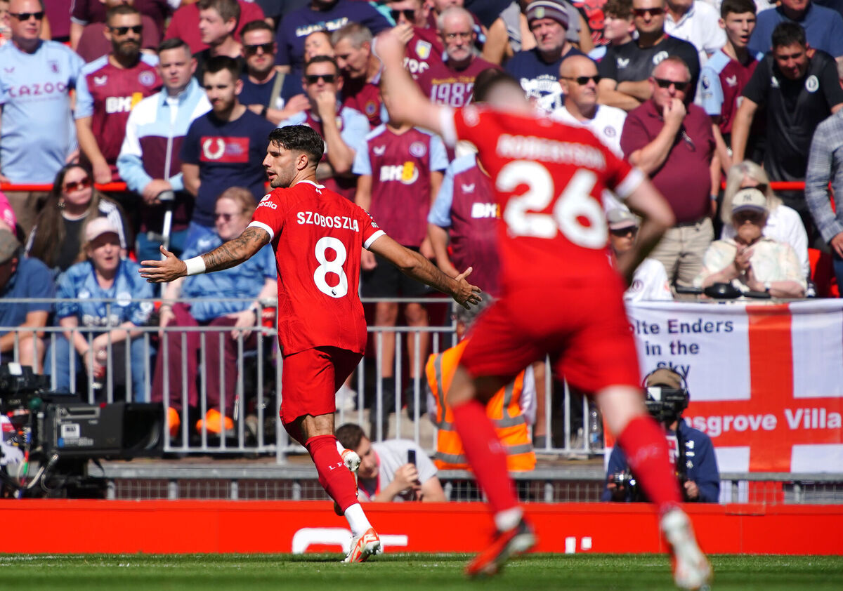Liverpool's Dominik Szoboszlai celebrates. Photo credit: Peter Byrne/PA Wire.
