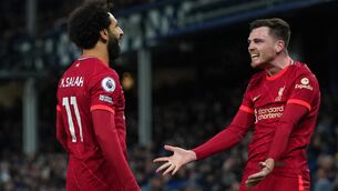 <p>OH ANDY ANDY: Liverpool defender Andy Robertson has hailed “ultimate professional” team-mate Mohamed Salah (Peter Byrne/PA)</p>