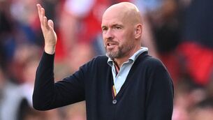 <p>ANGRY: Manchester United's manager Erik ten Hag gestures on the touchline during the Premier League match against Arsenal at the Emirates Stadium. Pic: Glyn Kirk/AFP</p>
