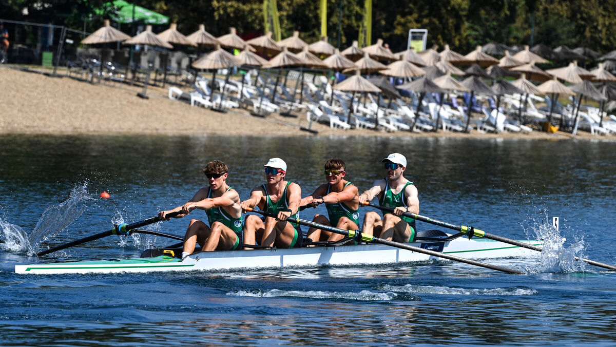 INTO C FINAL: Ireland’s John Kearney, Jack Dorney, Adam Murphy and Fionnan McQuillan-Tolan on their way to finishing fourth and qualifying for the C final. Pic: ©INPHO/Detlev Seyb