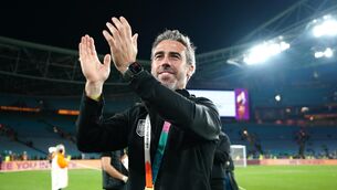 <p>HAPPIER TIMES: Spain head coach Jorge Vilda celebrates after the World Cup final. Pic: PA</p>
