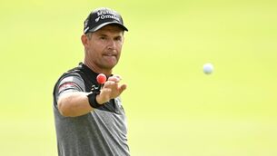 <p>HOME COMFORTS: Pádraig Harrington on the practice range at The K Club in Kildare. </p>