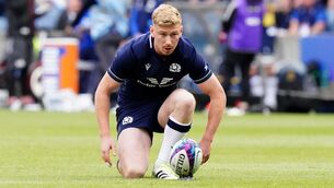 <p>PASTURES NEW: Scotland's Ben Healy lines up a conversion. Pic: Jane Barlow/PA Wire</p>