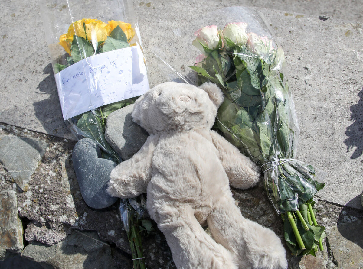 A teddy and flowers with the message RIP Little Angel left as a tribute to Emili Roman on Fountainstown Beach, Co Cork. Picture: David Creedon