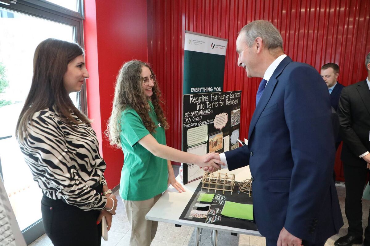 Micheál Martin visited Al Hussein Technical University to meet with the faculty and meet the winners of the Jordan Young Scientist 2023, presenting prizes for the winning projects. Picture: Phil Behan/DFA