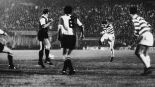 Celtic's Bertie Auld salutes the late Lisbon Lion Tommy Gemmell