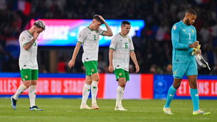 <p>DOWN AND OUT? Ireland players, from left, Aaron Connolly, Dara O'Shea, Josh Cullen and goalkeeper Gavin Bazunu. Picture: Seb Daly/Sportsfile</p>