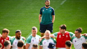 <p>WATCHING BRIEF: Head coach Andy Farrell watches his players during the Ireland rugby squad captain's run at the Stade de Bordeaux in Bordeaux. Picture: Brendan Moran/Sportsfile</p>