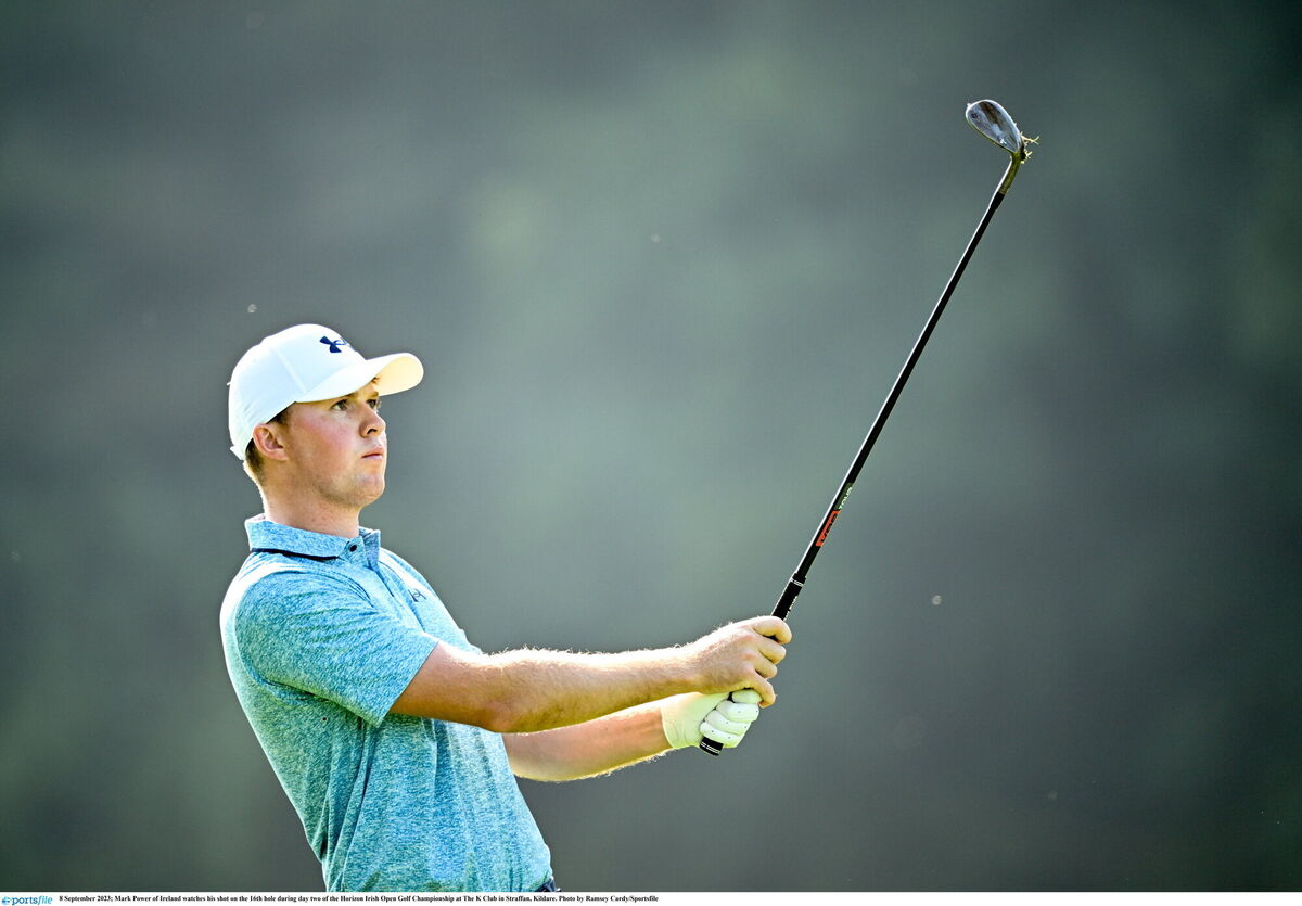 Mark Power watches his shot on the 16th Photo by Ramsey Cardy/Sportsfile Mark Power watches his shot on the 16th Photo by Ramsey Cardy/Sportsfile
