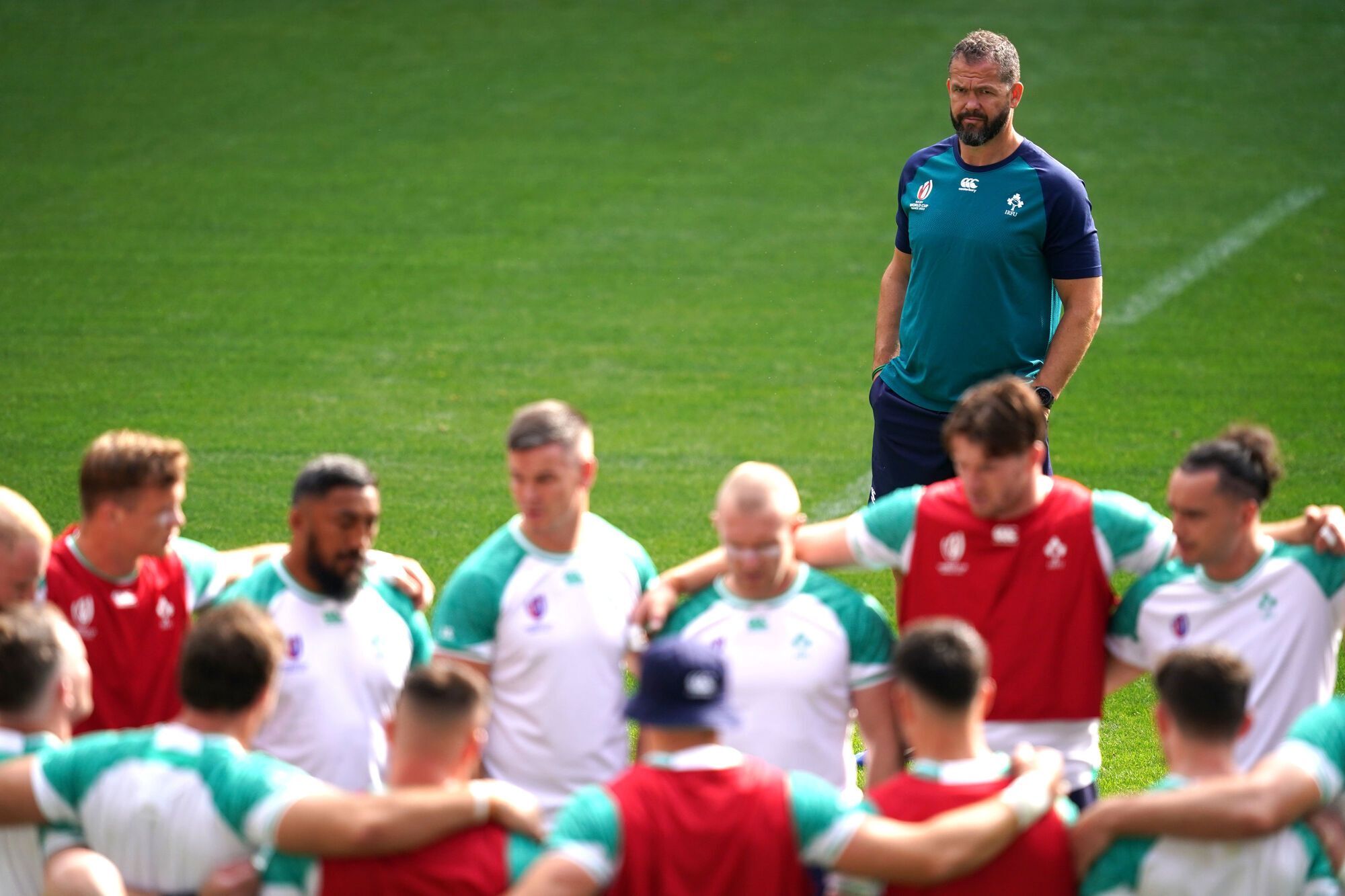 WATCHFUL EYE: Ireland head coach Andy Farrell during the captain's run at the Stade de Bordeaux. Pic: David Davies/PA Wire.