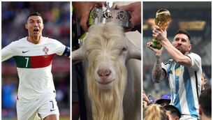 <p>Cristiano Ronaldo (left) and Messi (right) - who's the GOAT?</p>