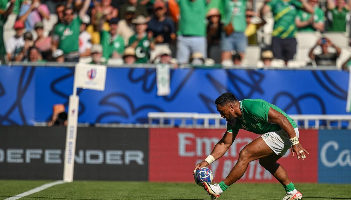 TOUCH DOWN: Bundee Aki of Ireland scores his side's 10th try. Picture: Brendan Moran/Sportsfile TOUCH DOWN: Bundee Aki of Ireland scores his side's 10th try. Picture: Brendan Moran/Sportsfile