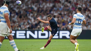 <p>KICKING ON: England's George Ford scores a drop-goal.</p>