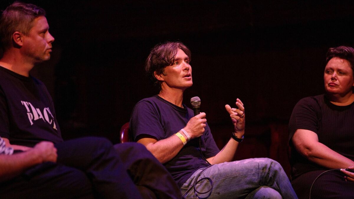  Cillian Murphy pictured at the screening of All of This in Unreal Time, at the Triskel, with Max Porter and Mary Hickson. Picture: Brid O’Donovan