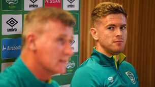 <p>Republic of Ireland defender Nathan Collins (right) wants Stephen Kenny to remain manager (Niall Carson/PA)</p>