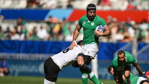 <p>OVERHEATING MASSIVELY: Caelan Doris found the heat in Bordeaux difficult to play in especially with his scrum cap. Pic: Brendan Moran/Sportsfile</p>