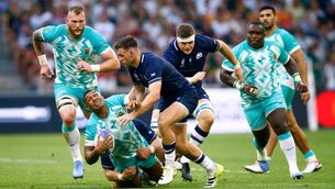 <p>LESSONS LEARNED: Ben White of Scotland is tackled by Damian Willemse of South Africa. Pic: INPHO/Steve Haag Sports/Steve Haag</p>
