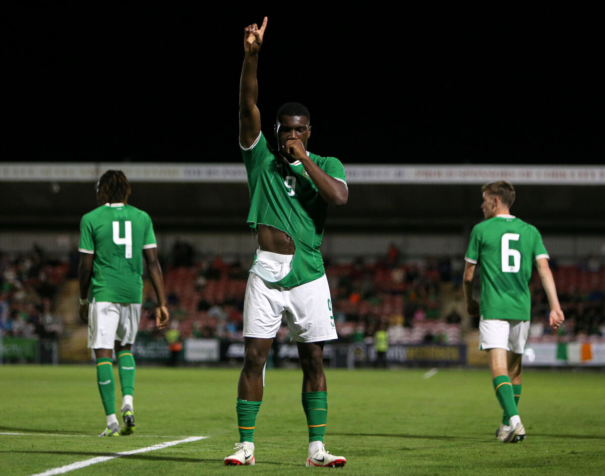 UNDER-21 DUTY: Ireland’s Sinclair Armstrong celebrates scoring his side's third goal. Pic: ©INPHO/Ken Sutton