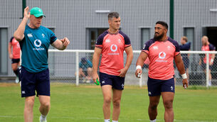 <p>10-12 AXIS: Forwards coach Paul O’Connell, Johnny Sexton and Bundee Aki. Pic: ©INPHO/Dan Sheridan</p>