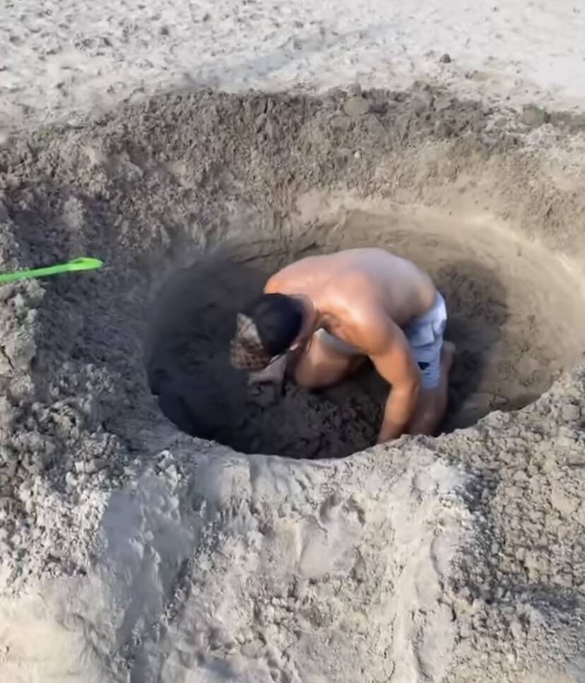 The hole was dug by a group of men over the weekend at Portmarnock beach The hole was dug by a group of men over the weekend at Portmarnock beach