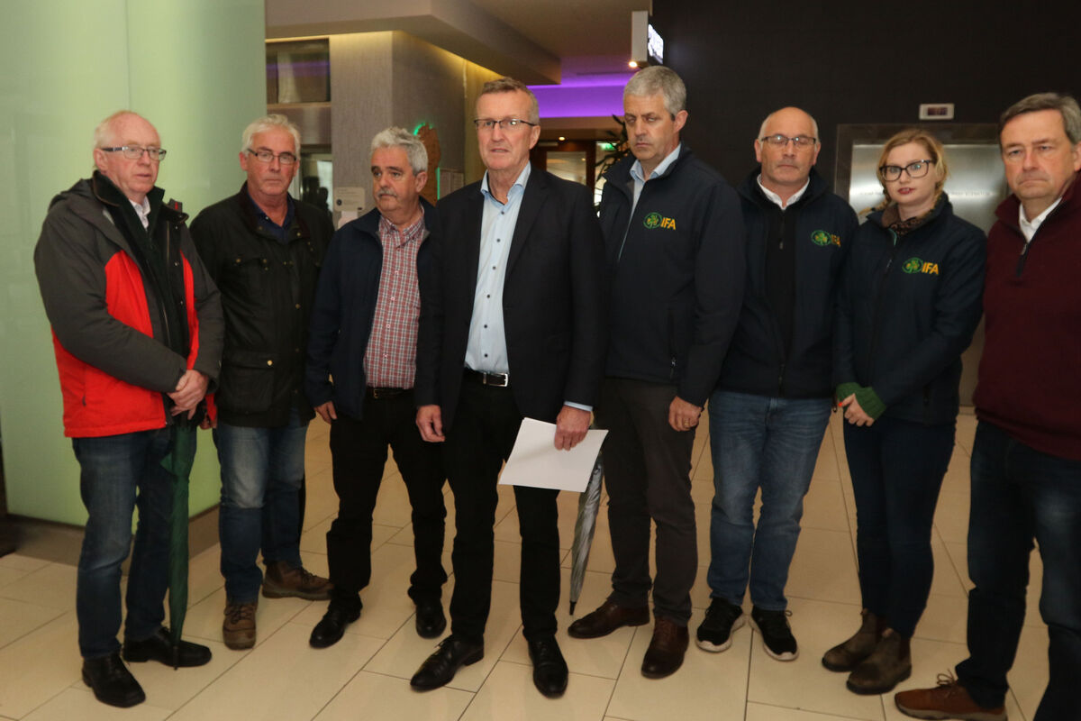 Members of the IFA delegation — Sean Lavery, Paul O'Brien, Kevin Commiskey, Michael Biggins, Brendan Golden, and Damien McDonald — who met Leo Varadkar and ministers during the Fine Gael think-in in Limerick. Picture: Brendan Gleeson