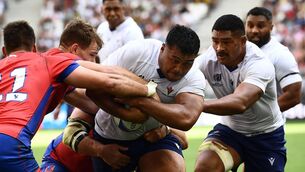 <p>Samoa's hooker Sama Malolo attempts to break away during the France 2023 Rugby World Cup Pool D match between Samoa and Chile at Stade de Bordeaux in Bordeaux, south-western France on September 16, 2023. (Photo by Christophe ARCHAMBAULT / AFP)  </p>