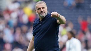 <p>STREWTH: Tottenham Hotspur manager Ange Postecoglou celebrates the win. Photo credit: Jonathan Brady/PA Wire</p>