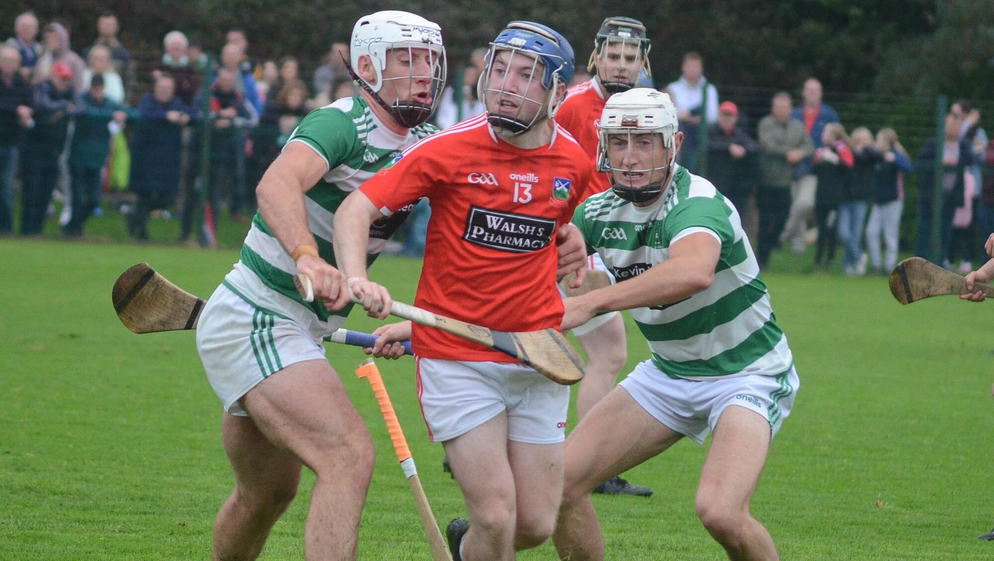 Kilworth's Michael Sheehan clashes with William Hurley and Shane O'Leary of Valley Rovers during the Co Op Superstores Premier Intermediate Hurling Championship quarter final match in Caherlag. Picture: Howard Crowdy