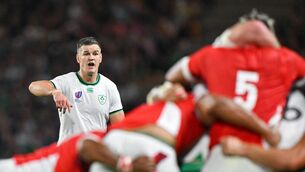 <p>BUSINESS TIME: Jonathan Sexton of Ireland directs a maul during the 2023 Rugby World Cup Pool B match between Ireland and Tonga at Stade de la Beaujoire. Pic: Brendan Moran/Sportsfile</p>
