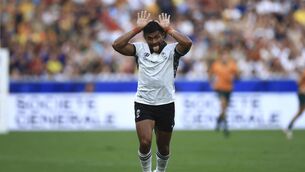 <p>INSPIRATIONAL: Fiji's Simione Kuruvoli reacts during the Rugby World Cup Pool C match between Australia and Fiji. (AP Photo/Aurelien Morissard)</p>