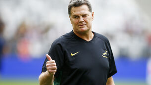 <p>THINKING OUTSIDE THE BOKS? South Africa's Director of Rugby Rassie Erasmus says he won't take a job with the IRFU after the World Cup. Pixture: INPHO/SteveHaagSports/Steve Haag</p>