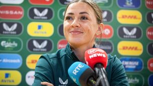 <p>AYE AYE CAPTAIN: Katie McCabe speaks to the press on Monday. Pic Credit ©INPHO/Tom Maher</p>