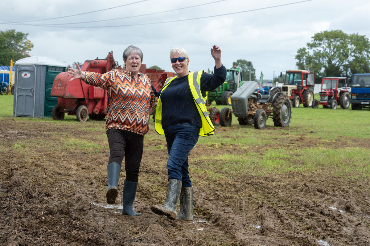 Kathleen O'Neill, Tullow, and Betty Kelly, Donegal, setting up in the vintage section at the National Ploughing Championships. Picture Dan Linehan