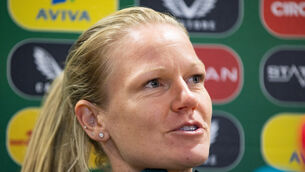 <p>Diane Caldwell at the Republic of Ireland WNT Press Conference at Abbotstown</p>