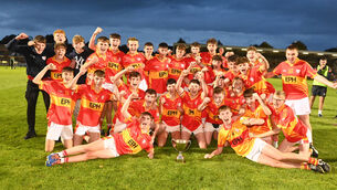 <p> CHAMPIONS: Éire Óg players celebrate after defeating Bandon in the Rebel Óg Premier 2 MFC final at Páirc Uí Rinn. </p>